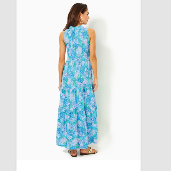 $198 NWT LILLY PULITZER MALONE MAXI DRESS LAS OLAS AQUA STRONG CURRENT SEA L - Picture 3 of 13